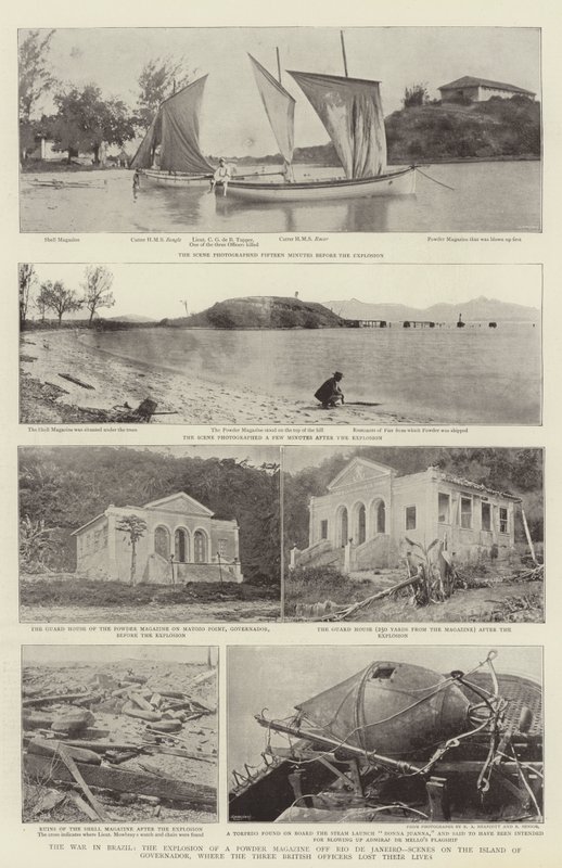 A brazil háború, egy pormagazin felrobbanása Rio de Janeiro mellett, jelenetek a Governador szigetén, ahol a három brit tiszt életét vesztette alkotó: English Photographer