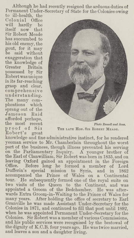 A néhai tisztelt Sir Robert Meade alkotó: English Photographer
