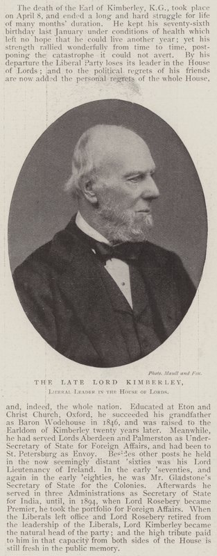 A néhai Lord Kimberley, a Lordok Házának liberális vezetője alkotó: English Photographer