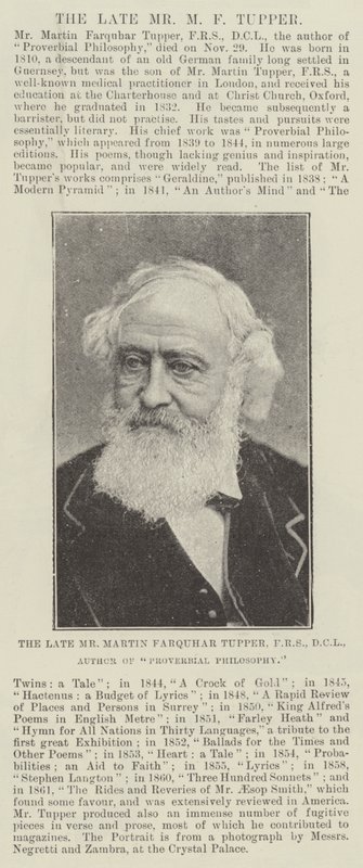 A néhai Martin Farquhar Tupper, FRS, DCL, a Proverbial Philosophy szerzője alkotó: English Photographer