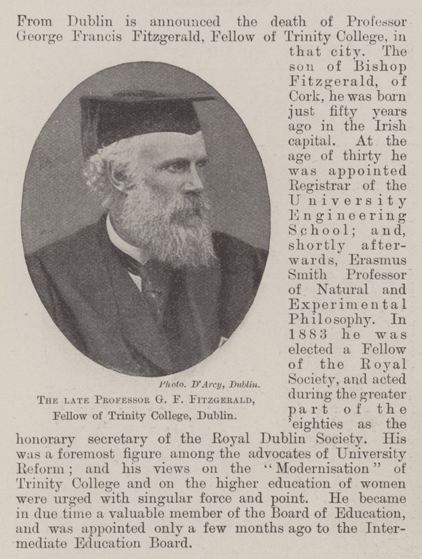 A néhai G. F. Fitzgerald professzor, a dublini Trinity College munkatársa alkotó: English Photographer