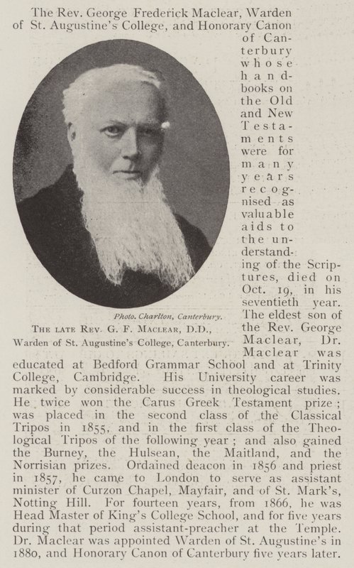 A néhai G. F. Maclear tiszteletes, DD, a Canterbury-i St Augustines College felügyelője alkotó: English Photographer