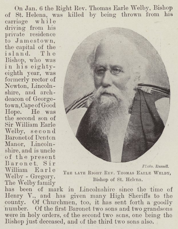 Thomas Earle Welby néhai jobboldali tiszteletes, Szent Ilona püspöke alkotó: English Photographer