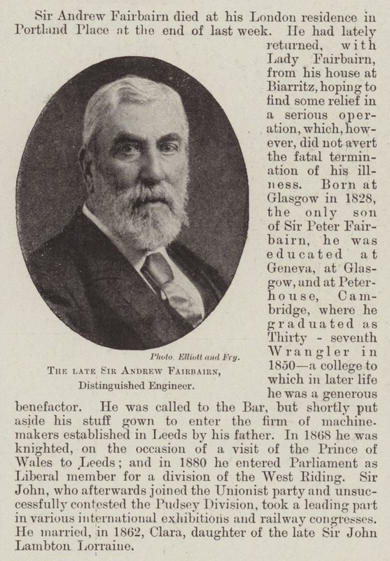 A néhai Sir Andrew Fairbairn, kiváló mérnök alkotó: English Photographer