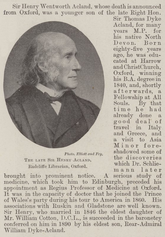 A néhai Sir Henry Acland, Radcliffe könyvtáros, Oxford alkotó: English Photographer