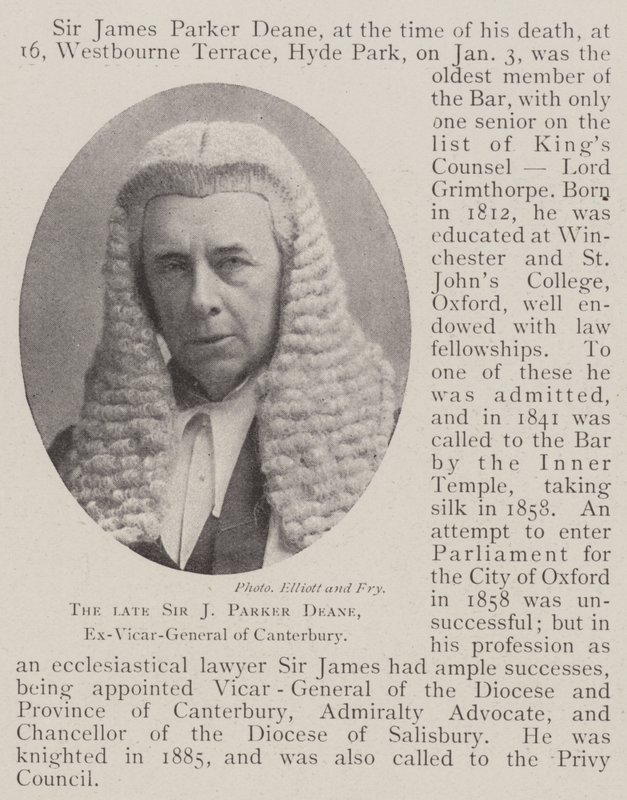 A néhai Sir J Parker Deane, Canterbury volt fővikáriusa alkotó: English Photographer