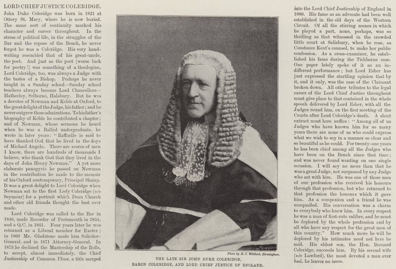 A néhai Sir John Duke Coleridge, Coleridge báró és Anglia főbírója alkotó: English Photographer