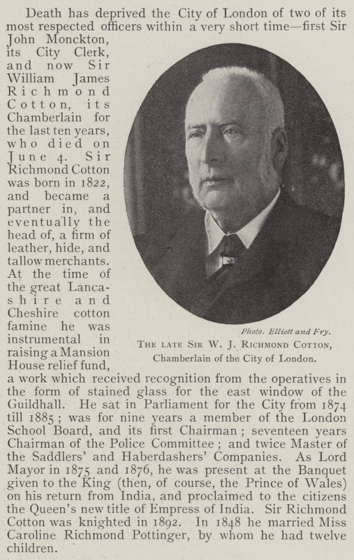 A néhai Sir W J Richmond Cotton, a londoni város kamarása alkotó: English Photographer