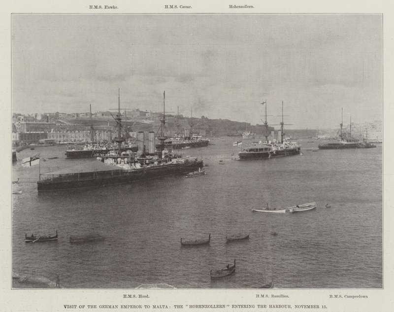A német császár látogatása Máltán, a Hohenzollernek belépése a kikötőbe, 1898. november 15. alkotó: English Photographer