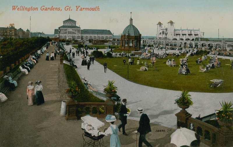 Wellington Gardens, Great Yarmouth. 1913-ban feladott képeslap. alkotó: English Photographer
