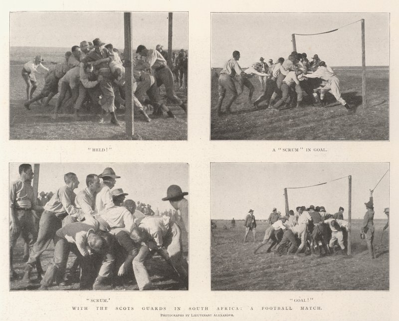 A skót gárdával Dél-Afrikában, futballmérkőzés alkotó: English Photographer
