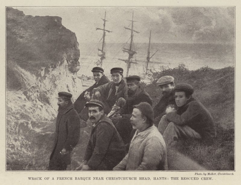 Egy francia barque roncsa Christchurch Head közelében, Hants, a megmentett személyzet alkotó: English Photographer