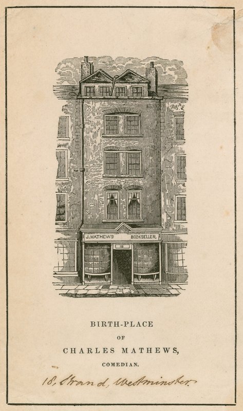 18 Strand, Westminster, London, Charles Matthews komikus születési helye alkotó: English School