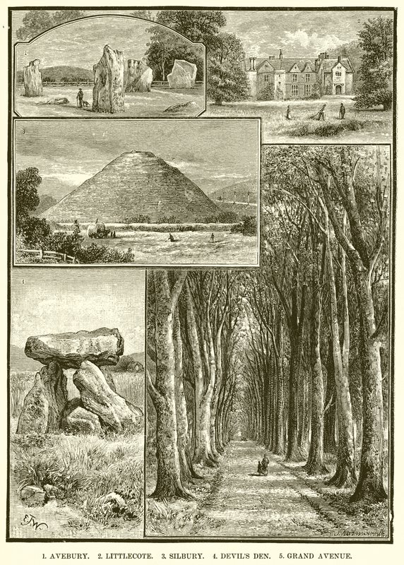1. Avebury. 2. Littlecote. 3. Silbury. 4.Devils Den. 5. Grand Avenue alkotó: English School