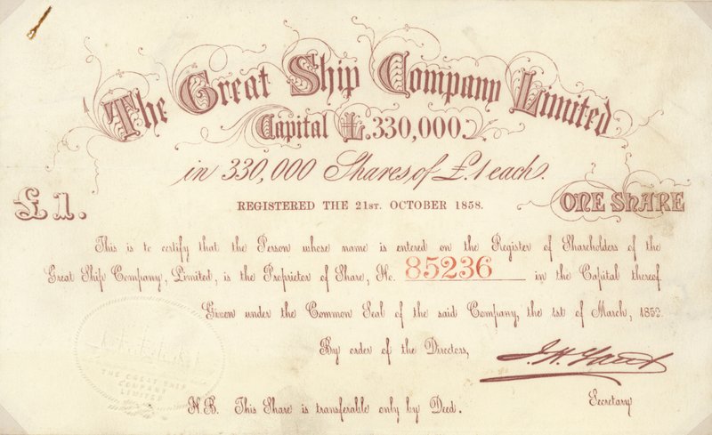 A The Great Ship Company Limited által kibocsátott 1 GBP értékű részvényjegy alkotó: English School