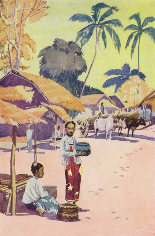 Burmai falu (színes litográfia) alkotó: English School