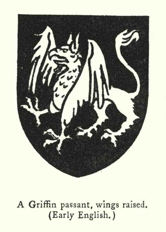 Griffin passant, felemelt szárnyak, korai angol (metszet) alkotó: English School