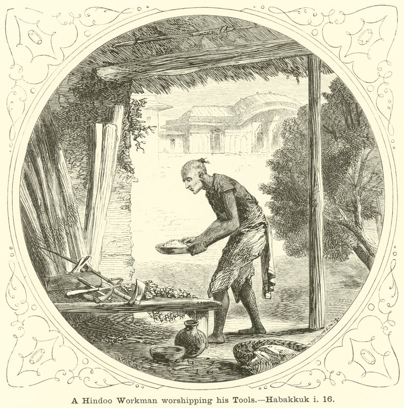 Egy hindu munkás, aki a szerszámait imádja, Habakuk, i, 16 alkotó: English School