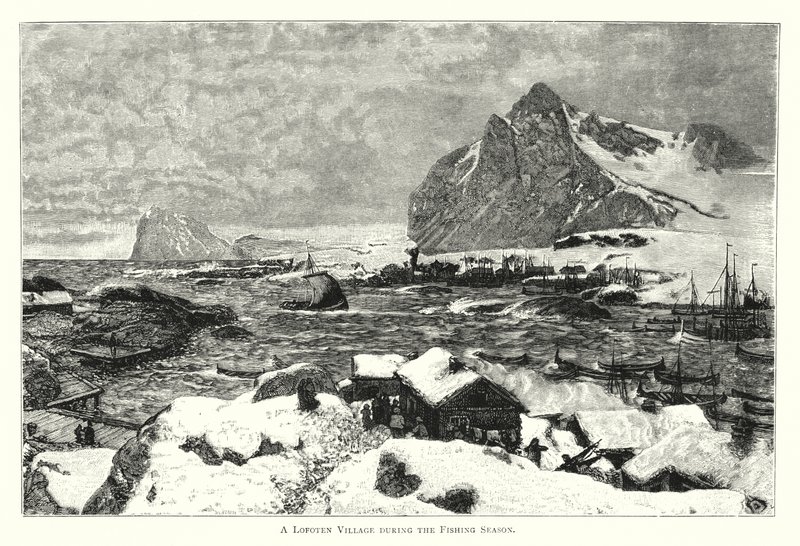 Lofoten falu a horgászszezonban (metszet) alkotó: English School
