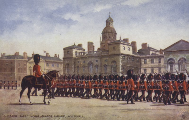 Márciusi múlt, lóőrök felvonulása, Whitehall alkotó: English School