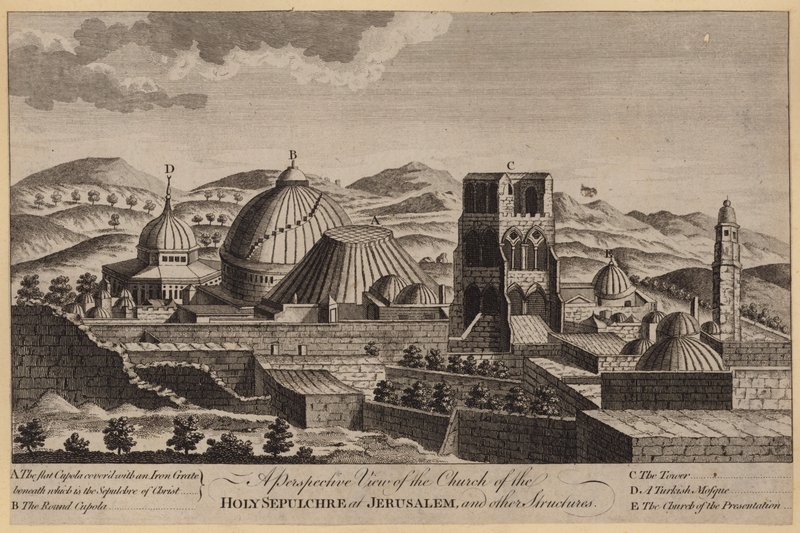 Perspektivikus nézet a jeruzsálemi Szent Sír-templomról és más építményekről (metszet) alkotó: English School