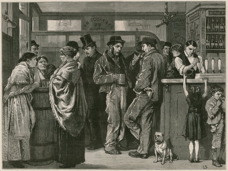 Vasárnap délután a Gin-palotában, az életből merítve alkotó: English School