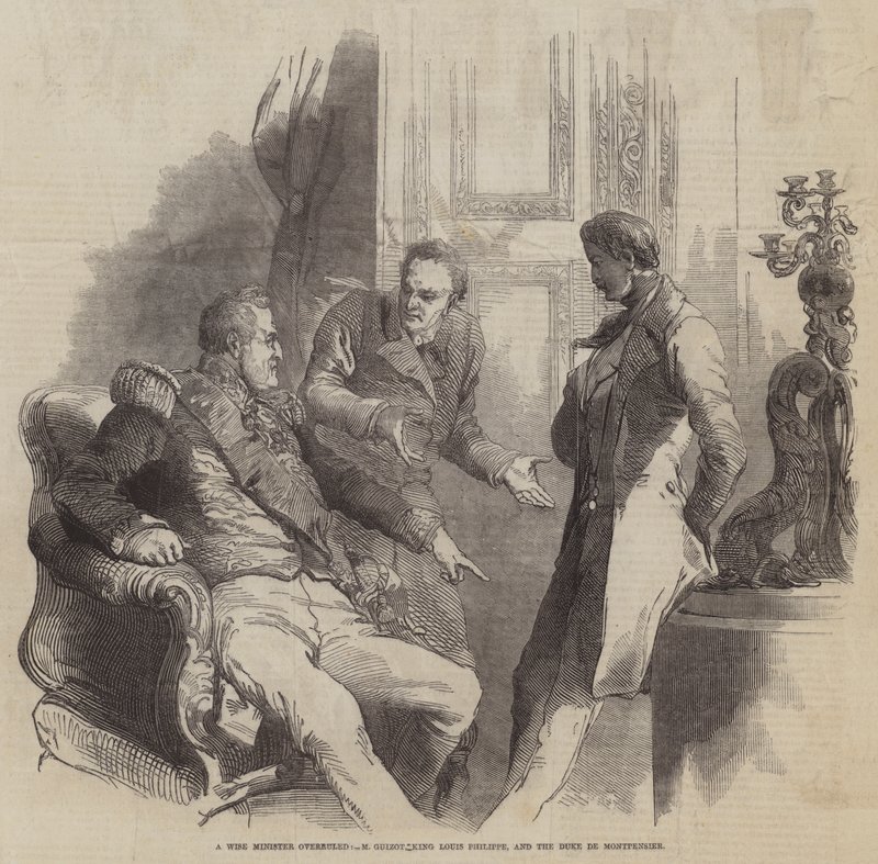Egy bölcs miniszter felülbírálta, M. Guizot Lajos Fülöp király és de Montpensier herceg (metszet) alkotó: English School