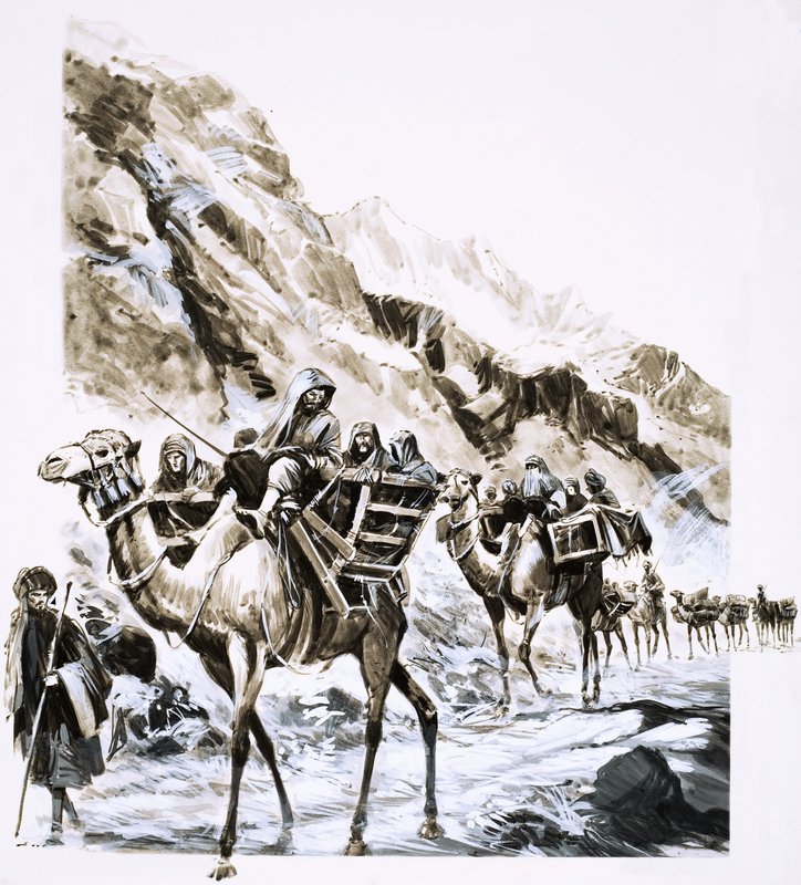 Egy tevevonat halad át a Khyber-hágón alkotó: English School