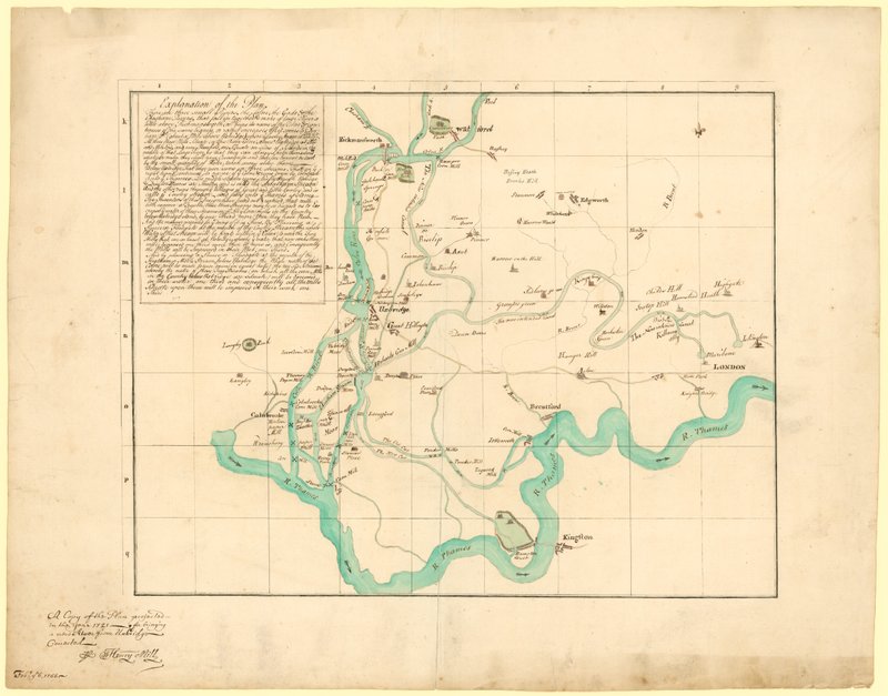 Az 1721-re tervezett terv másolata, amely egy új folyót hozna Uxbridge-ből, javítva, 1766. február 6. alkotó: English School
