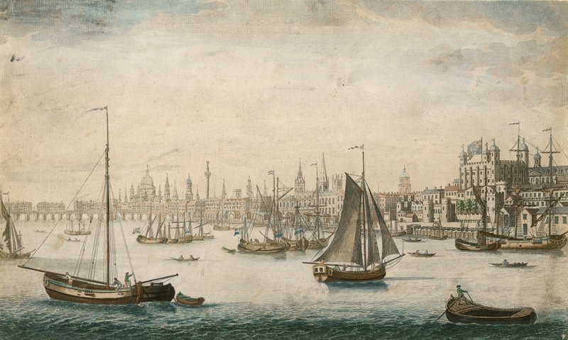 Vitorlás hajók általános képe a Temze vizein alkotó: English School