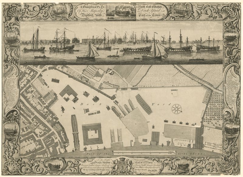 A Deptford-i Őfelsége Dock Yard geometriai terve és északkeleti domborzata a város egy részével alkotó: English School