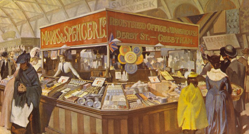 Egy későbbi Vásárcsarnok Bazár, Az új székhely és raktár címe látható, 1890 alkotó: English School