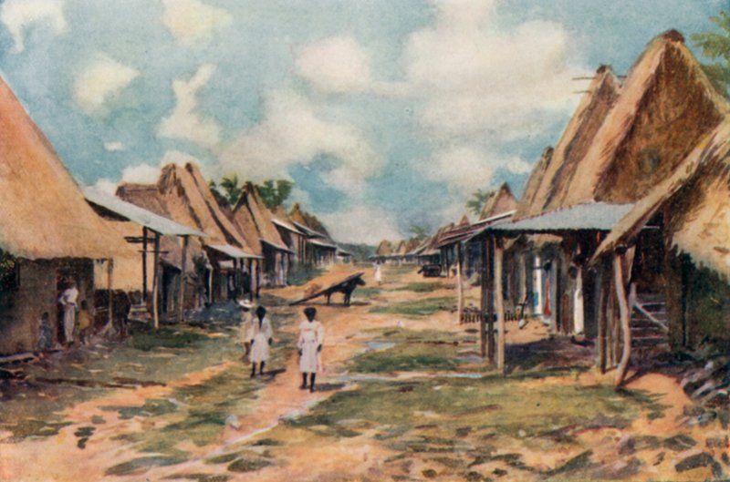 Bennszülött falu, Panama (színes litográfia) alkotó: English School
