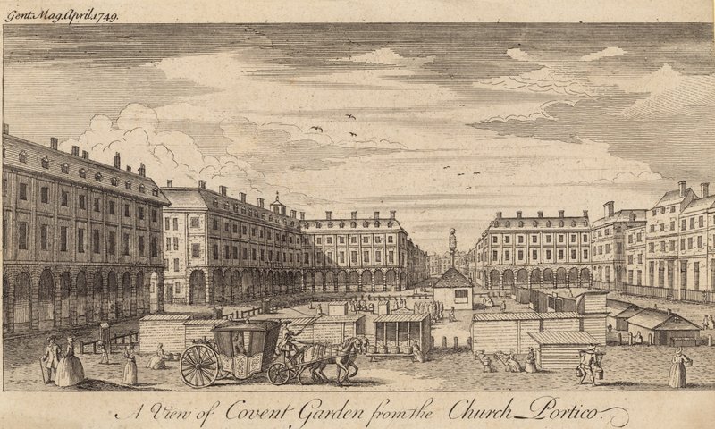 Kilátás a londoni Covent Gardenre a templom portikuszából alkotó: English School