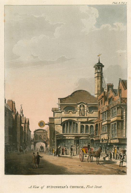 Kilátás a St Dunstans templomra, a Fleet Streetre, Londonban alkotó: English School