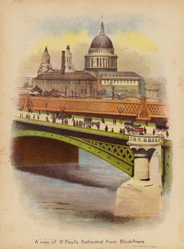 A Szent Pál-székesegyház látképe a Blackfriars felől (színes litográfia) alkotó: English School