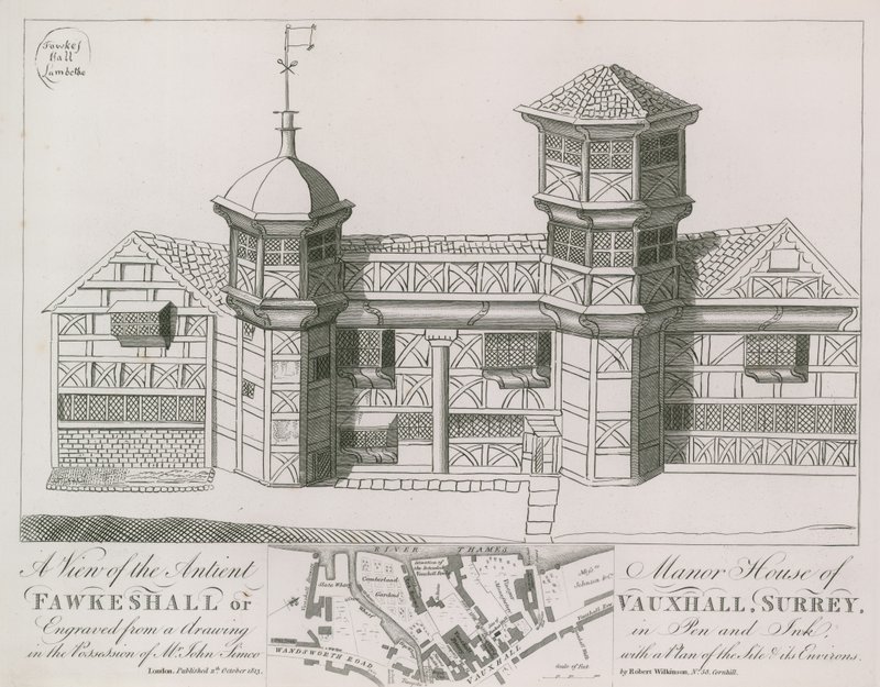 Kilátás a Fawkeshall vagy Vauxhall ókori kastélyára alkotó: English School