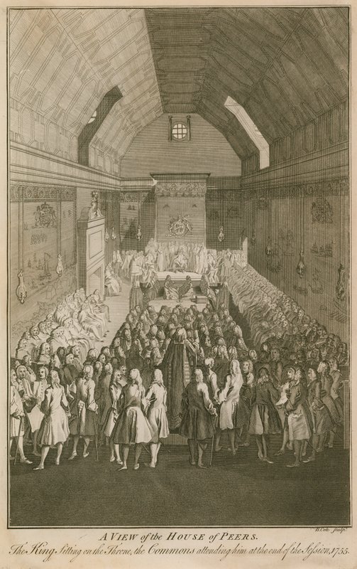Kilátás a Kortársak Házára, a trónon ülő királyra alkotó: English School
