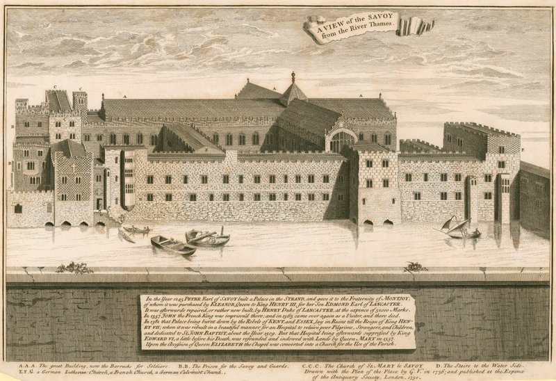 Kilátás a Savoyára, Londonban, a Temze felől alkotó: English School