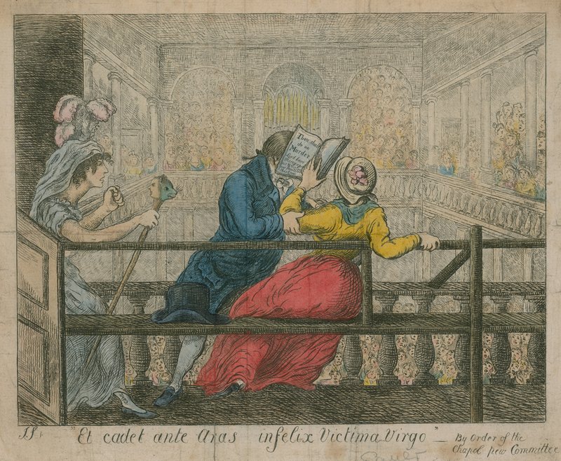 Egy nőt kilöknek a Foundling Hospital Chapel padsoraiból alkotó: English School