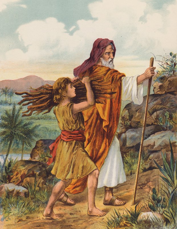 Ábrahám és Izsák felmegy a Mórija hegyére (színes litográfia) alkotó: English School
