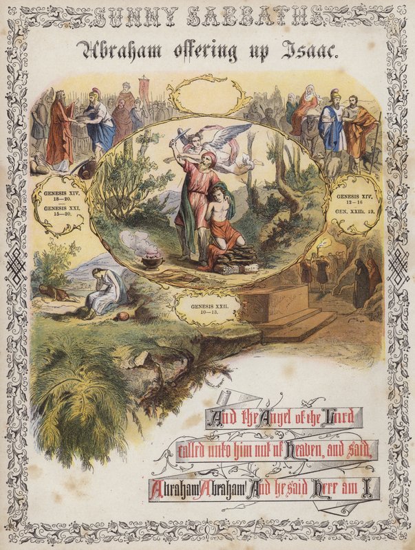 Ábrahám felajánlja Izsákot (színes metszet) alkotó: English School