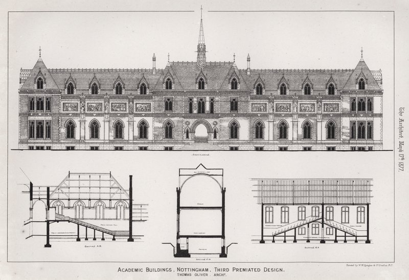 Akadémiai épületek, Nottingham, Third Premiated Design (metszet) alkotó: English School