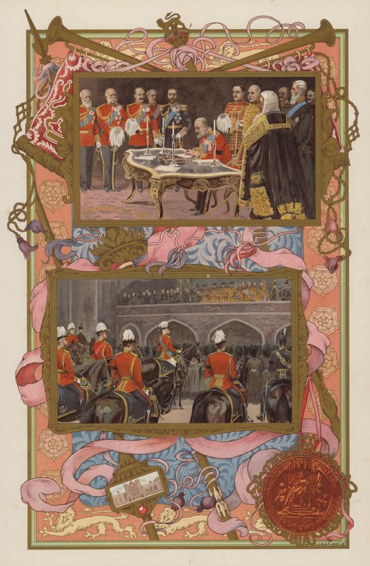 VII. Edward király csatlakozása: a kiáltvány aláírása; a kiáltvány készül (színes litó) alkotó: English School