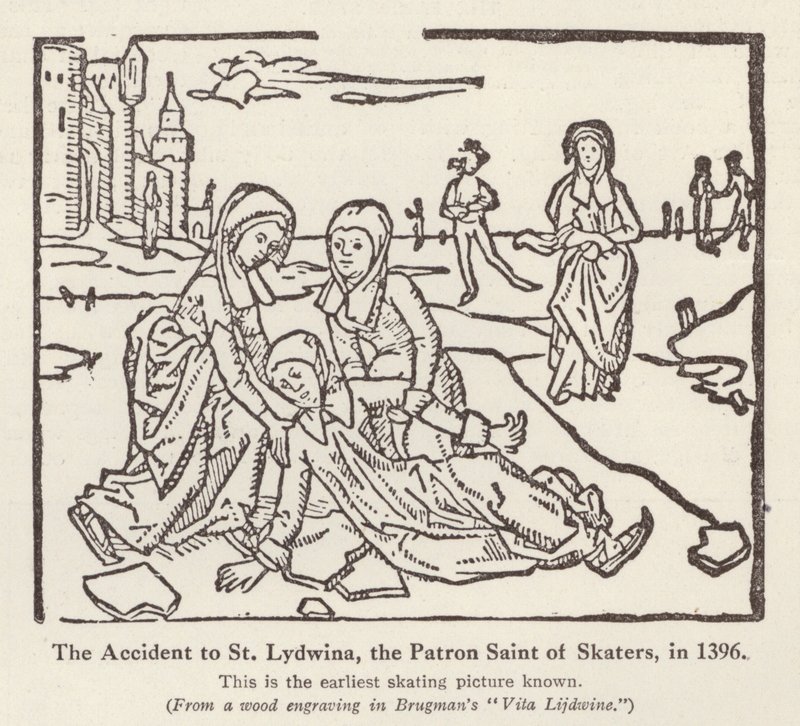 Baleset Szent Lydvinával, a korcsolyázók védőszentjével 1396-ban (litho) alkotó: English School