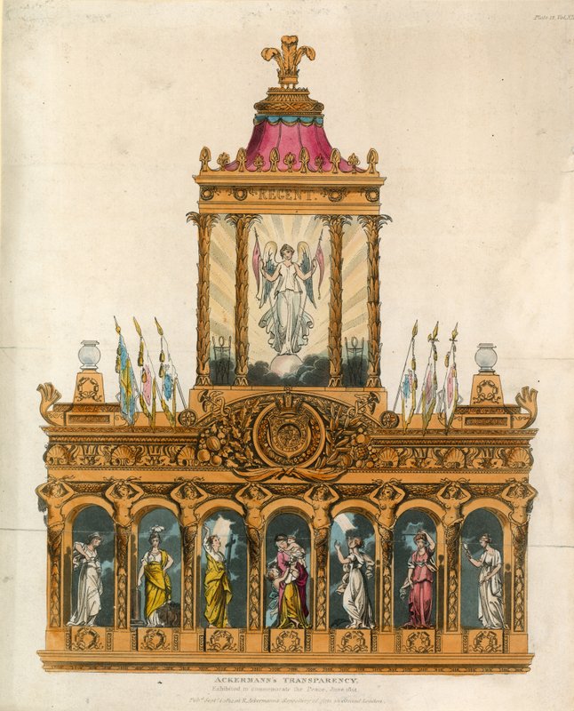 Ackermans Transparency, amelyet a béke emlékére állítottak ki, 1814. június alkotó: English School