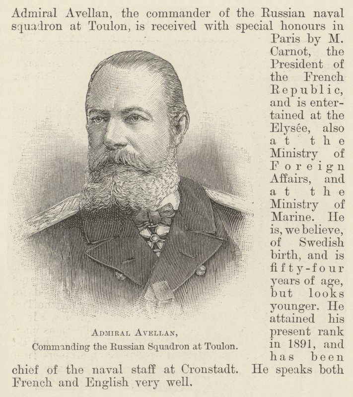 Avellan admirális, a touloni orosz osztag parancsnoka (metszet) alkotó: English School