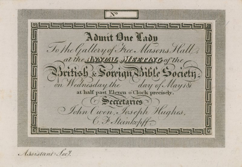 Belépőjegy az éves Külföldi Biblia Társaságba a Freemasons Hallban alkotó: English School