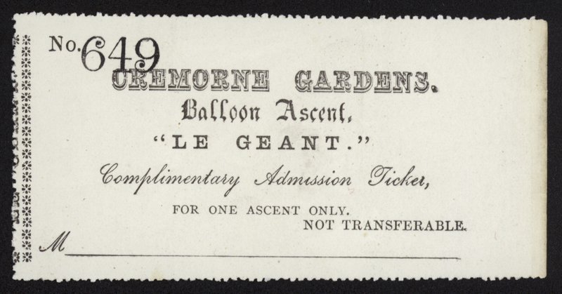 Belépőjegy a Le Geant ballon feljutására a londoni Cremorne Gardensből alkotó: English School