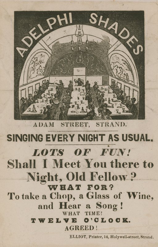 Az Adelphi Shades, Adam Street, Strand hirdetése alkotó: English School